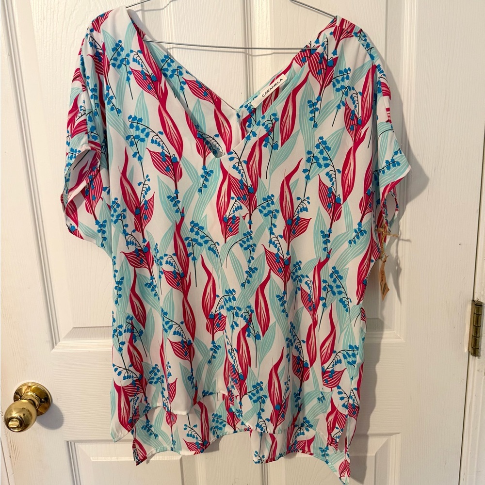 Carmela Pink and Blue Patterned Blouse
